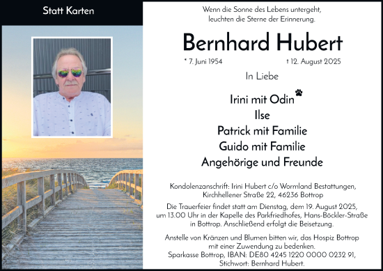 Traueranzeige von Bernhard Hubert von Tageszeitung