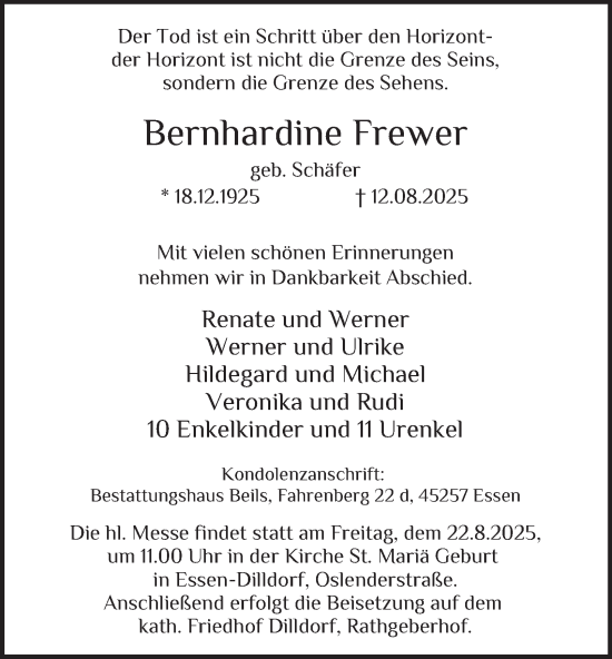 Traueranzeige von Bernhardine Frewer von Tageszeitung