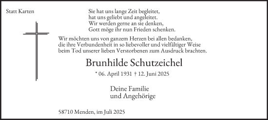 Traueranzeige von Brunhilde Schutzeichel von Tageszeitung