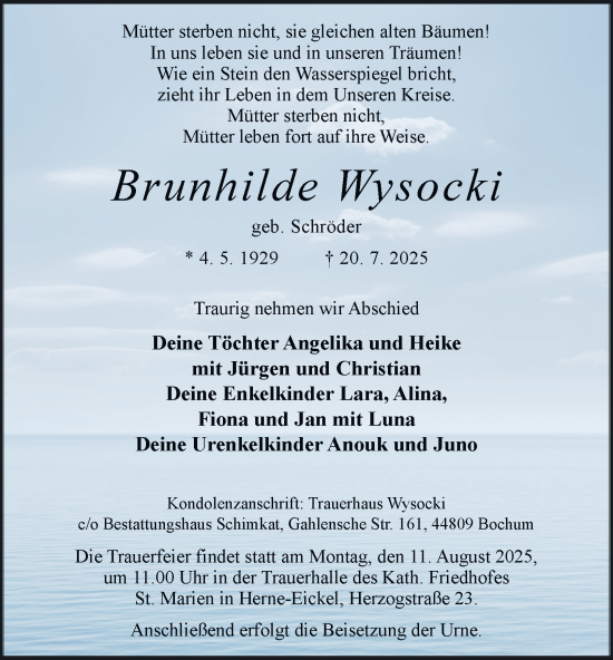 Traueranzeige von Brunhilde Wysocki von Tageszeitung