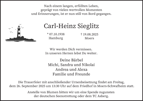 Traueranzeige von Carl-Heinz Sieglitz von Tageszeitung
