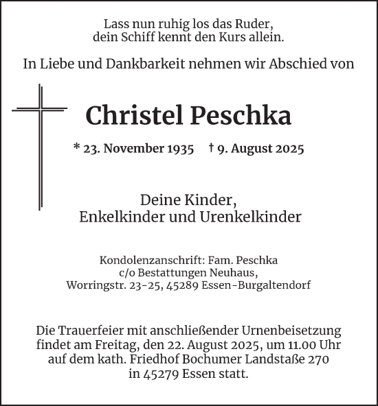 Traueranzeige von Christel Peschka von Tageszeitung