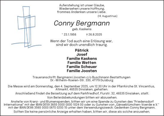 Traueranzeige von Conny Bergmann von Tageszeitung
