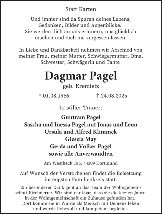 Traueranzeige von Dagmar Pagel von Tageszeitung