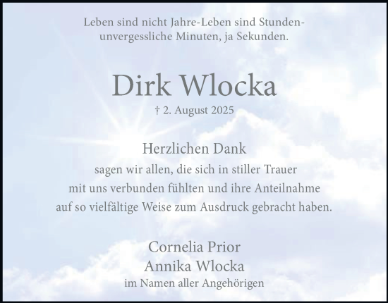 Traueranzeige von Dirk Wlocka von Tageszeitung