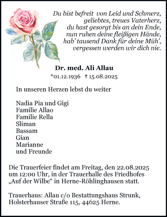 Traueranzeige von Dr. med. Ali Allau von Tageszeitung