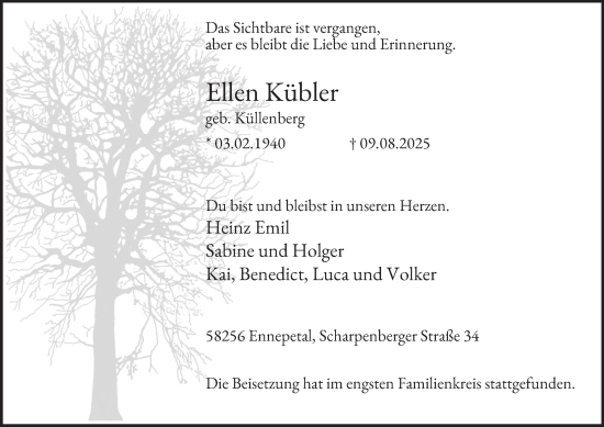 Traueranzeige von Ellen Kübler von Tageszeitung