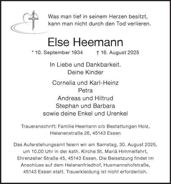 Traueranzeige von Else Heemann von Tageszeitung