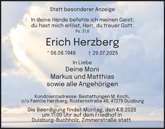 Traueranzeige von Erich Herzberg von Tageszeitung
