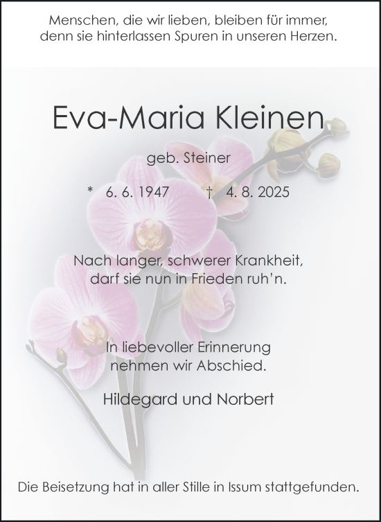 Traueranzeige von Eva-Maria Kleinen von Tageszeitung