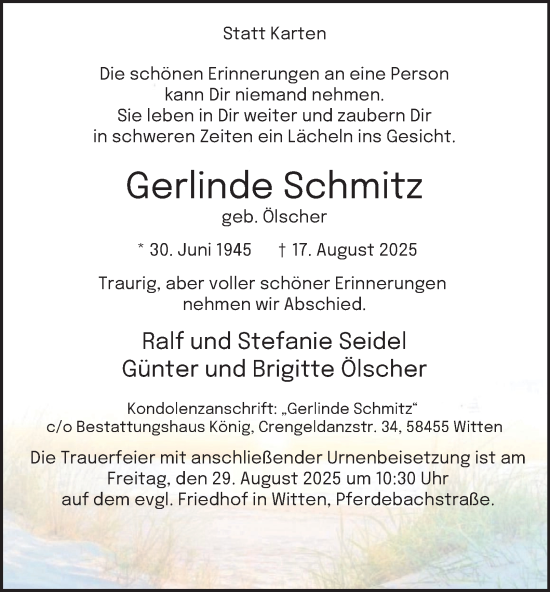 Traueranzeige von Gerlinde Schmitz von Tageszeitung