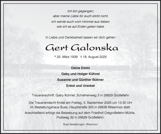 Traueranzeige von Gert Galonska von Tageszeitung