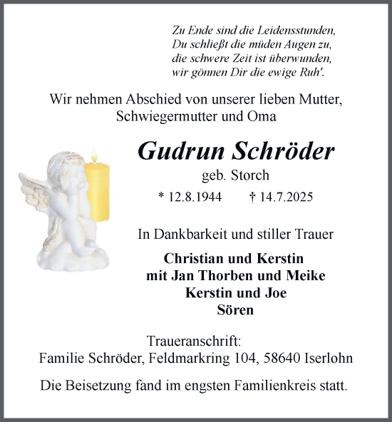 Traueranzeige von Gudrun Schröder von Tageszeitung