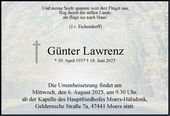 Traueranzeige von Günter Lawrenz von Tageszeitung