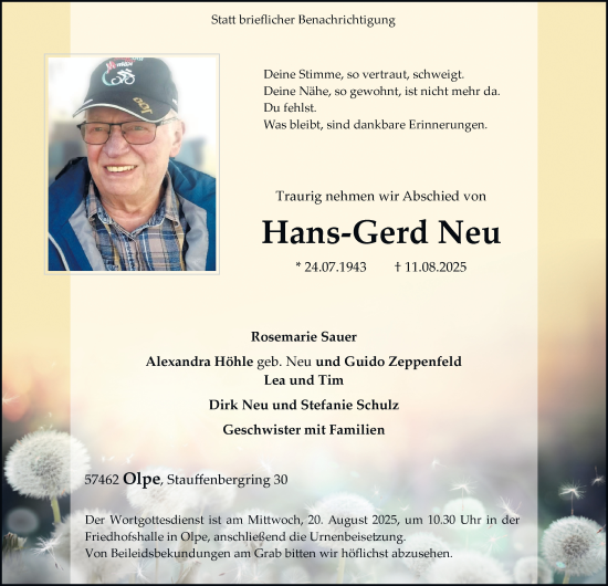 Traueranzeige von Hans-Gerd Neu von Tageszeitung