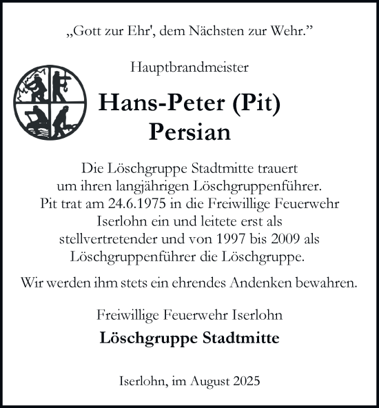 Traueranzeige von Hans-Peter Persian von Tageszeitung