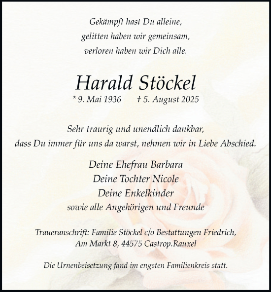Traueranzeige von Harald Stöckel von Tageszeitung