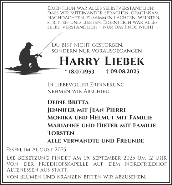 Traueranzeige von Harry Liebek von Tageszeitung