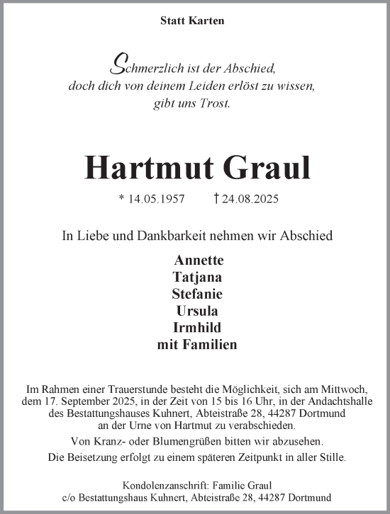 Traueranzeige von Hartmut Graul von Tageszeitung
