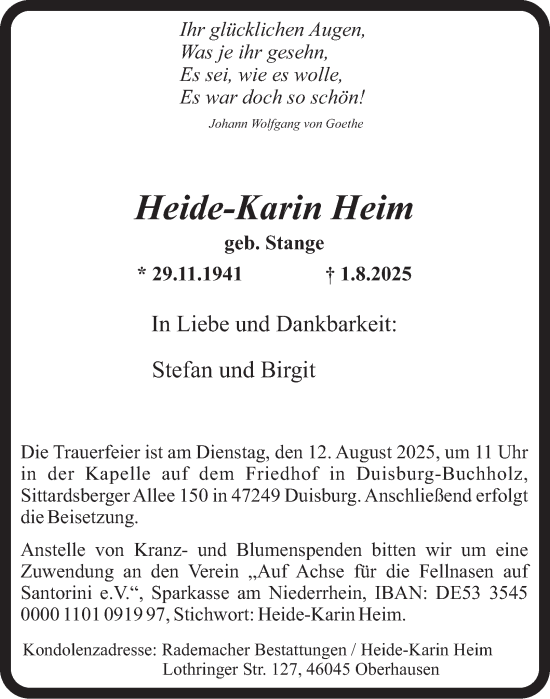 Traueranzeige von Heide-Karin Heim von Tageszeitung