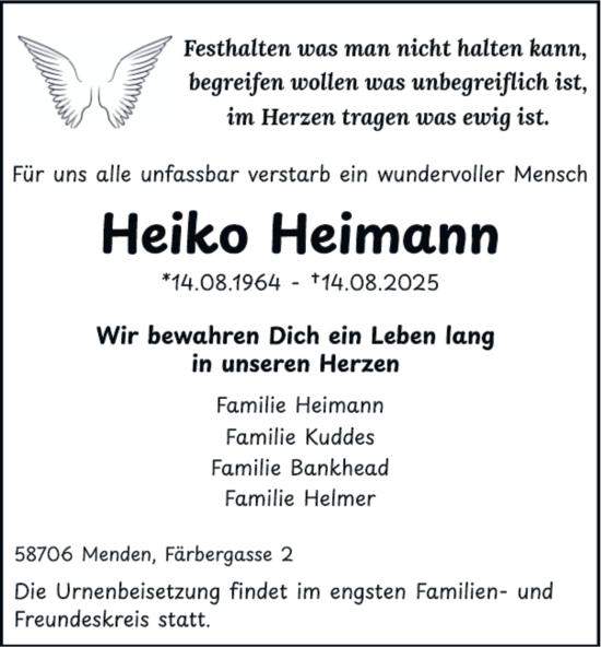 Traueranzeige von Heiko Heimann von Tageszeitung
