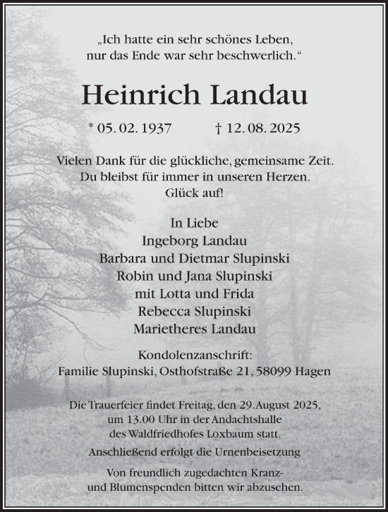 Traueranzeige von Heinrich Landau von Tageszeitung