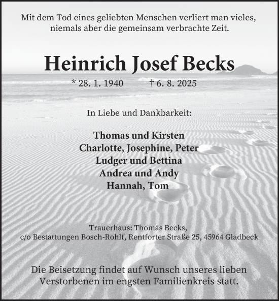 Traueranzeige von Heinrich Josef Becks von Tageszeitung