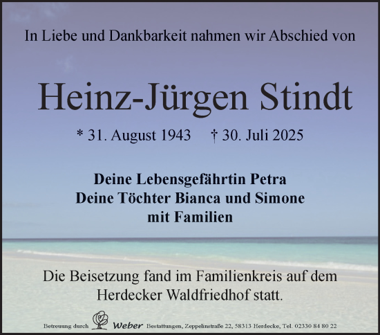 Traueranzeige von Heinz-Jürgen Stindt von Tageszeitung