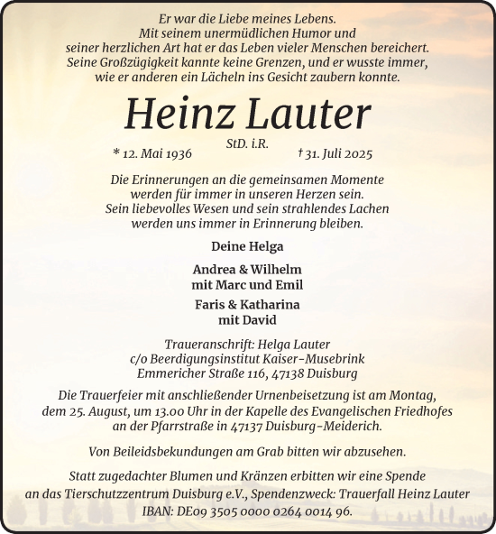 Traueranzeige von Heinz Lauter von Tageszeitung