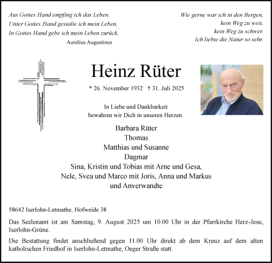 Traueranzeige von Heinz Rüter von Tageszeitung