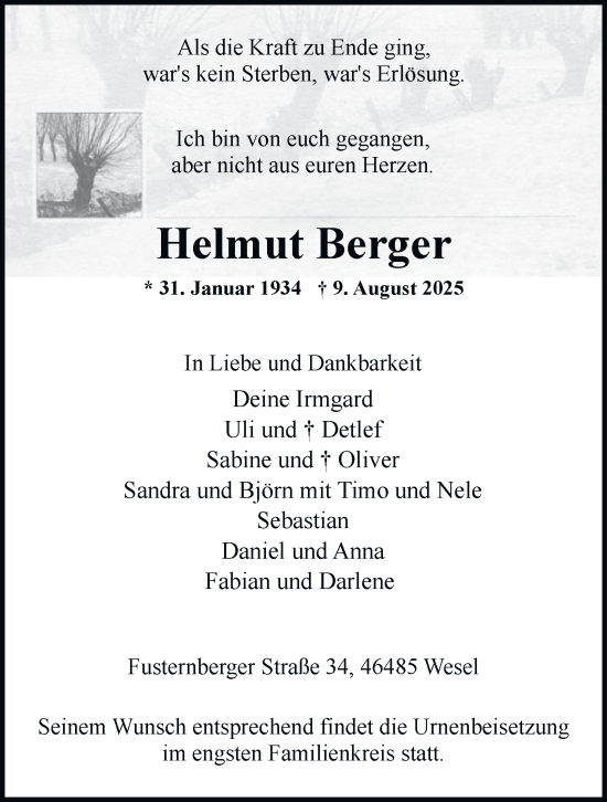 Traueranzeige von Helmut Berger von Tageszeitung
