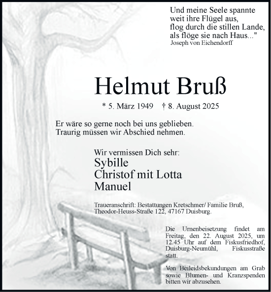 Traueranzeige von Helmut Bruß von Tageszeitung