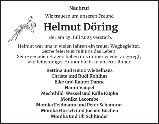 Traueranzeige von Helmut Döring von Tageszeitung