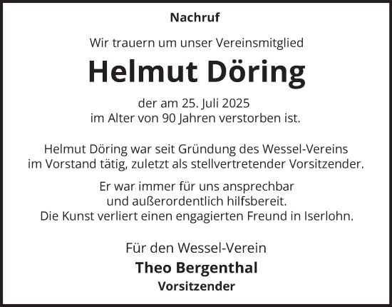 Traueranzeige von Helmut Döring von Tageszeitung