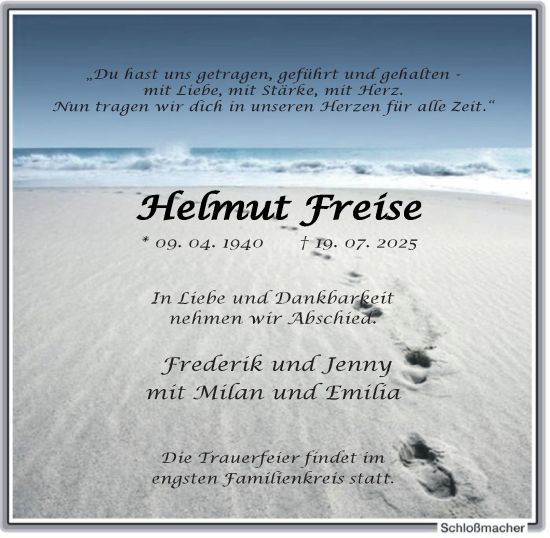 Traueranzeige von Helmut Freise von Tageszeitung