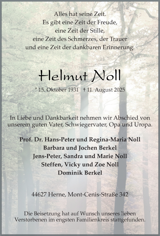 Traueranzeige von Helmut Noll von Tageszeitung