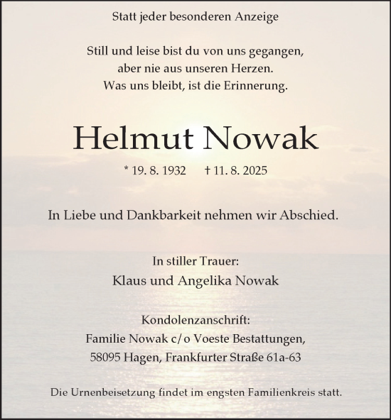 Traueranzeige von Helmut Nowak von Tageszeitung