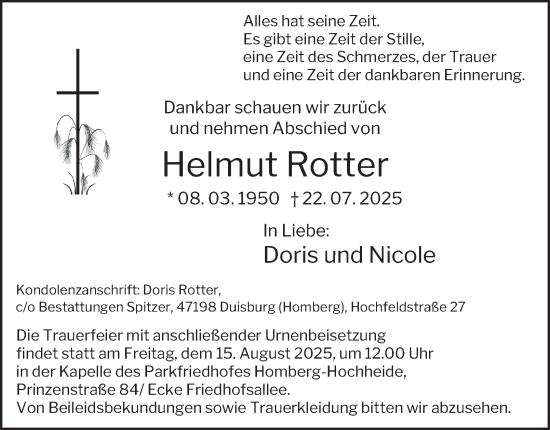 Traueranzeige von Helmut Rotter von Tageszeitung