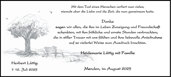 Traueranzeige von Herbert Lüttig von Tageszeitung