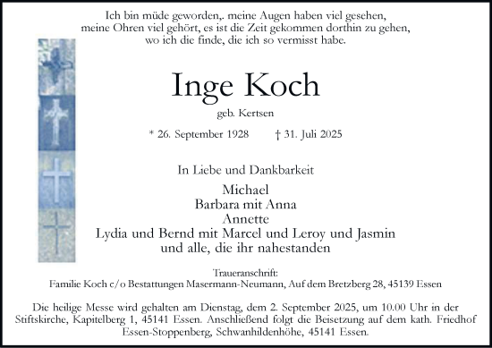Traueranzeige von Inge Koch von Tageszeitung