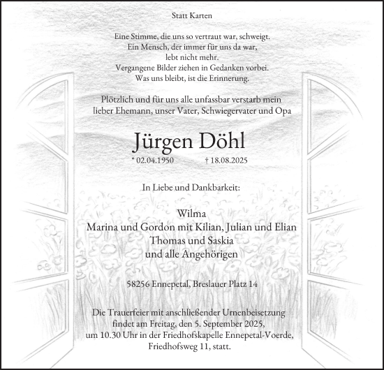 Traueranzeige von Jürgen Döhl von Tageszeitung