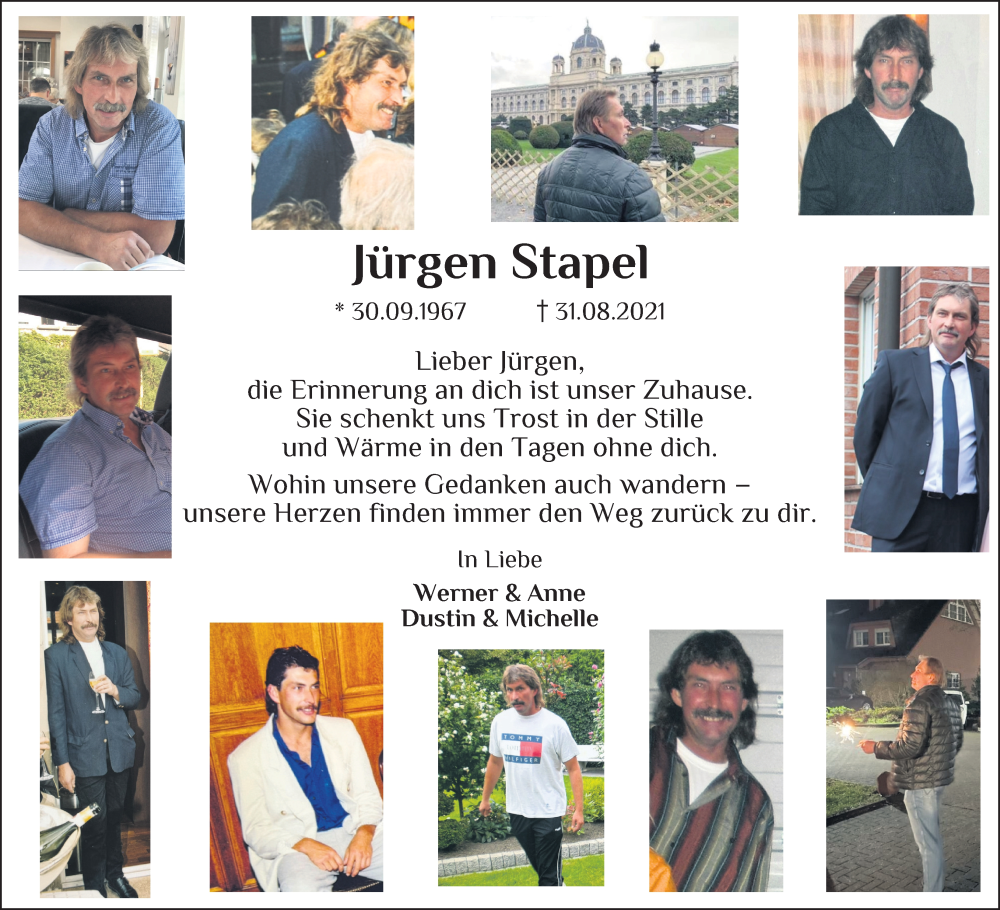  Traueranzeige für Jürgen Stapel vom 30.08.2025 aus Tageszeitung