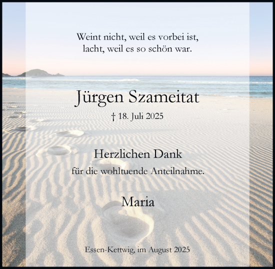 Traueranzeige von Jürgen Szameitat von Tageszeitung