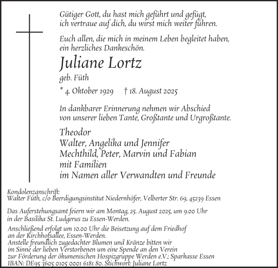 Traueranzeige von Juliane Lortz von Tageszeitung