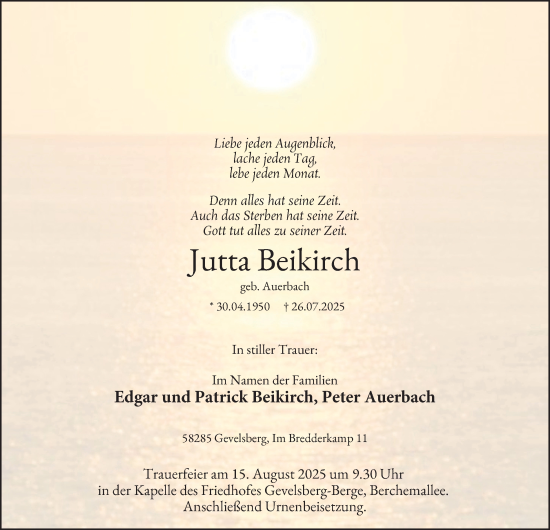 Traueranzeige von Jutta Beikirch von Tageszeitung