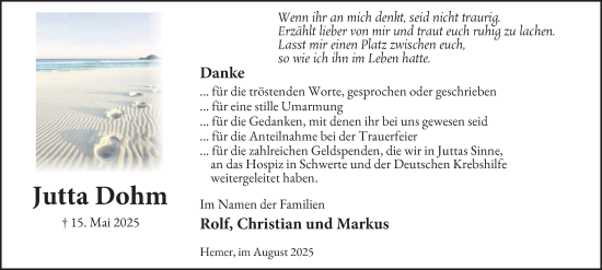Traueranzeige von Jutta Dohm von Tageszeitung