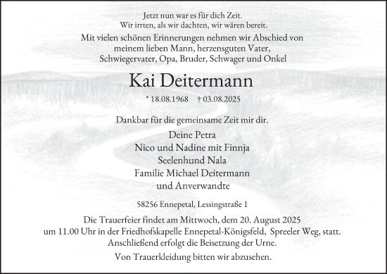Traueranzeige von Kai Deitermann von Tageszeitung