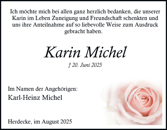 Traueranzeige von Karin Michel von Tageszeitung