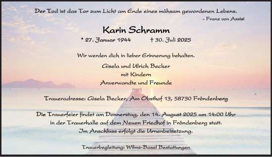 Traueranzeige von Karin Schramm von Tageszeitung