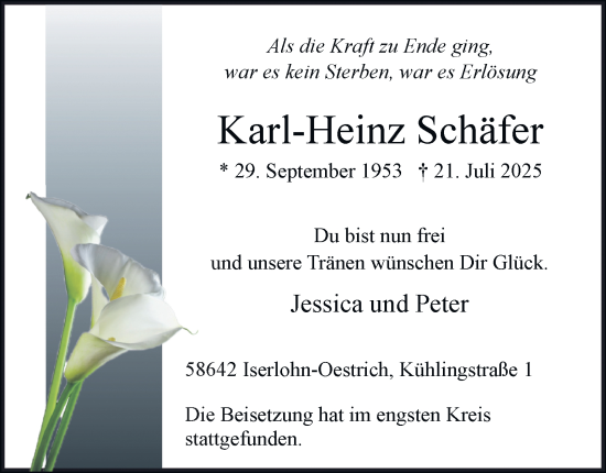 Traueranzeige von Karl-Heinz Schäfer von Tageszeitung